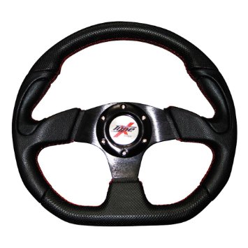 Autostyle - Coprivolante Wind 350 mm in PVC, cucitura rossa, raggi neri, anello, colore: Nero