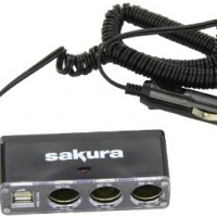 Sakura - Moltiplicatore di presa accendisigari con 2 porte USB e cavo di prolunga, 12V