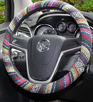SwirlColor Stile etnico panno di lino Coarse Steering Automotive Wheel Cover
