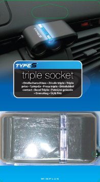 Type S AC02163 - Adattatore multipresa accendisigari tripla con LED blu, colore: Grigio scuro