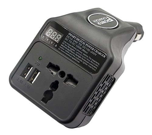 120 W Power inverter DC 12 – 24 V a 110 – 240 V AC inverter auto con 3.4 A 2 porte USB, display digitale intelligente