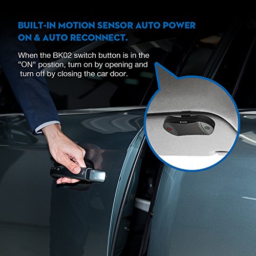 [2 Anni Garanzia] Besign BK02 Kit Vivavoce Bluetooth per Auto, per Chiamate Viva voce, GPS e Musica, Supporto per aletta Parasole, Può Collegare due Telefoni Simultaneamente