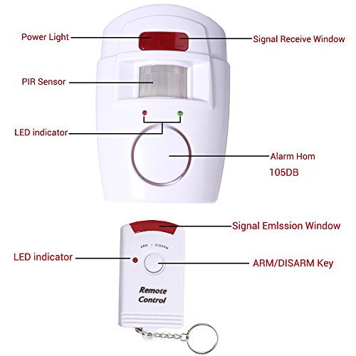[2 pacchi] Allarme rilevatore di movimento allarme antifurto casa senza fili a infrarossi PIR + 2 Telecomandi