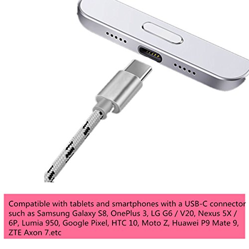 2-Pack USB 3.0 al cavo tipo C, FeliSun Nylon Corda intrecciata Connettore reversibile Cavo dati rapido per cavo Apple Apple Macbook, Chromebook Pixel, interruttore Nintendo, Samsung Galaxy S8 Plus e altro