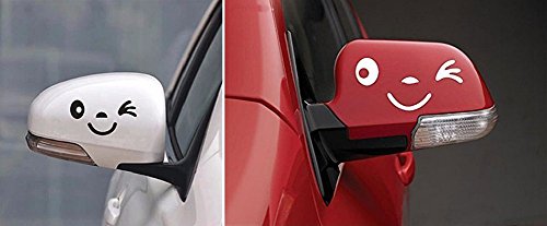 2 pcs x caolator etichetta engomada Linda de la cara de la sonrisa per los lati specchio retrovisore del coche- Nero 