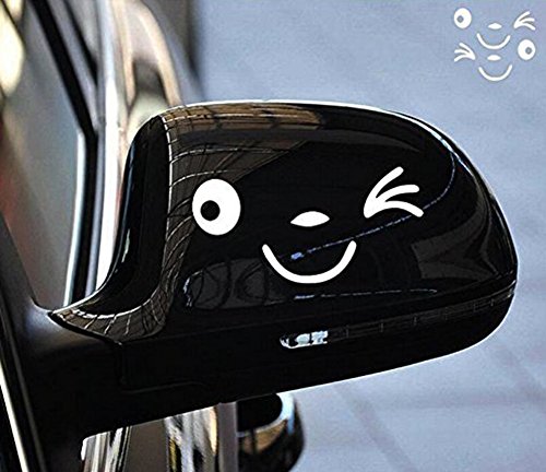 2 pcs x caolator etichetta engomada Linda de la cara de la sonrisa per los lati specchio retrovisore del coche- Nero 