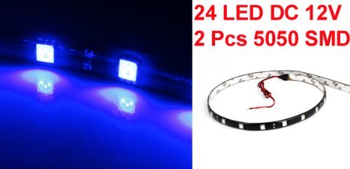 2 x 60 cm blu 24 LED SMD 5050 lampadina Adesivo Decorativo banda di luce per la auto