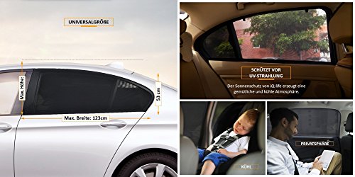 2 x parasole per auto di IQ-Life® – con protezione UV per bambini e Baby – semplice e sicura – Paraluce per finestra laterale, lato Disco – misura universale tramite elasticità – Parasole Auto