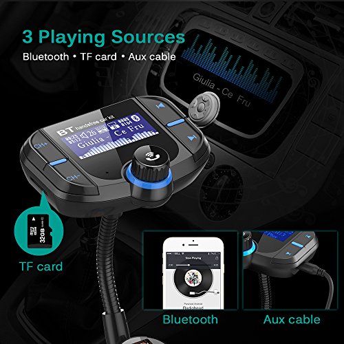 [2018 version] Trasmettitore FM Bluetooth,Caricabatterie Auto con Duale Porte USB Quick Charge 3.0 wireless radio audio Supporta vivavoce TF Card MP3 player
