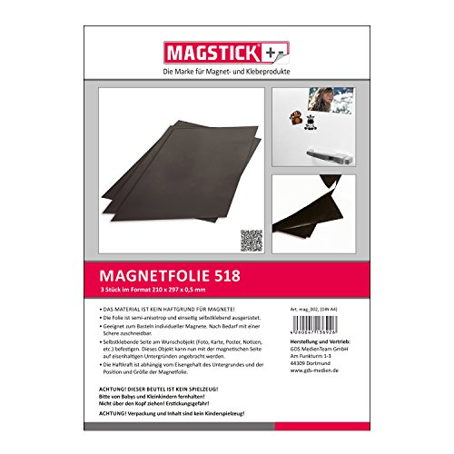 3 fogli di pellicola magnetica Permaflex 518, semi anisotropa, autoadesiva, Art. Mag_002, DIN A4
