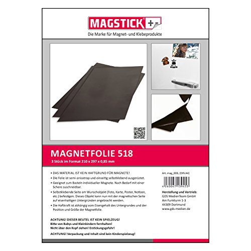 3 STK. Pellicola magnetica - Permaflex 5014 - 0,85 mm di spessore - Semi Anisotrope, autoadesivo, Art. Mag _ 008, DIN A4, magnetica per auto, camion, veicoli