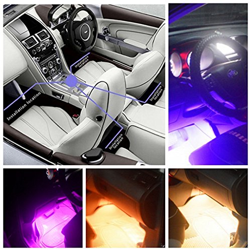 4 in1 per interni auto RGB LED, 12 LED 8 colori RGB decorazione ambiente Underdash luci con musica Sound active Function e telecomando IR