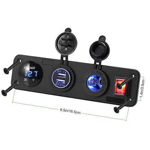 4in1 Car Switch + Dual 5V / 3.1A Caricabatterie USB + Voltmetro Voltage + Accendisigari Pannello presa di corrente