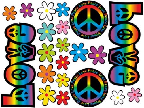 Adesivi per Auto, disegno floreale: Amore e Pace 04 arcobaleno