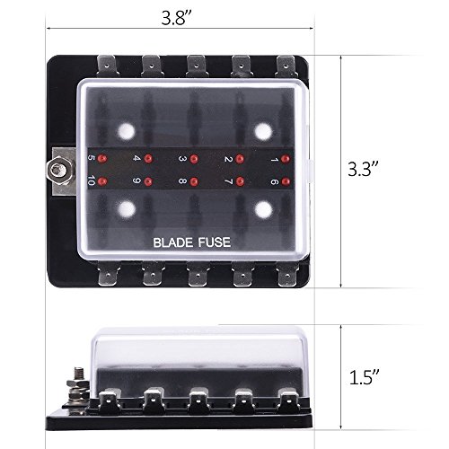AFTERPARTZ 24~32V 100A Blade Fuse Block Holder Terminals Circuit Auto Car Fuse Block Box LED Indicator PC Cover With Wire Crimp Terminal & Symbol Sticker (10 Way)