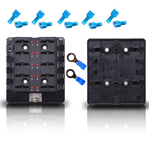 AFTERPARTZ 24~32V 100A Blade Fuse Block Holder Terminals Circuit Auto Car Fuse Block Box LED Indicator PC Cover With Wire Crimp Terminal & Symbol Sticker (10 Way)