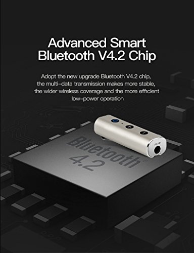 Aggiornato v4.2 ricevitore portatile wireless Bluetooth adattatore audio con 3.5 mm uscita stereo, chiamate in vivavoce, A2DP, CVC cancellazione del rumore per home audio musica streaming Sound System Car Kits