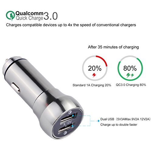 akinger veloce usb auto charger 3,0 48w doppia auto elettrica caricabatterie di metallo per samsung / motorola / lg / cee e altri smartphone