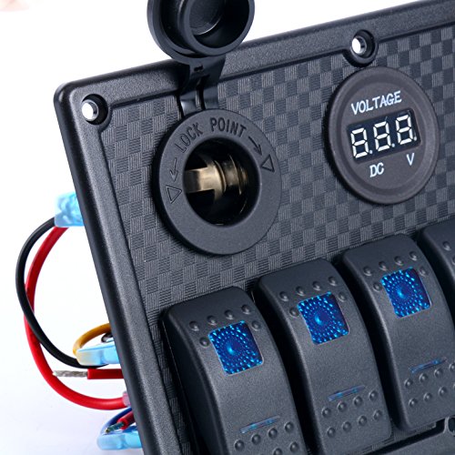 Amarine-made digitale voltmetro presa accendisigari doppio USB alimentatore adattatore caricatore per montaggio a filo impermeabile 6 Gang Rocker interruttore pannello nero per RV auto/marine-pn-r6s3