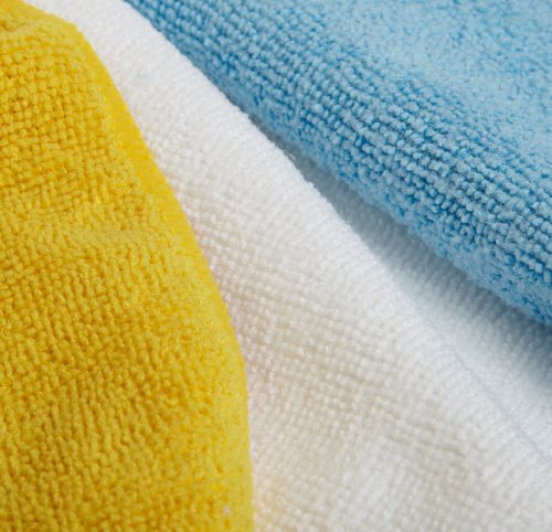 AmazonBasics – Panni in microfibra (confezione da 24 unità), color bianco, celeste e giallo