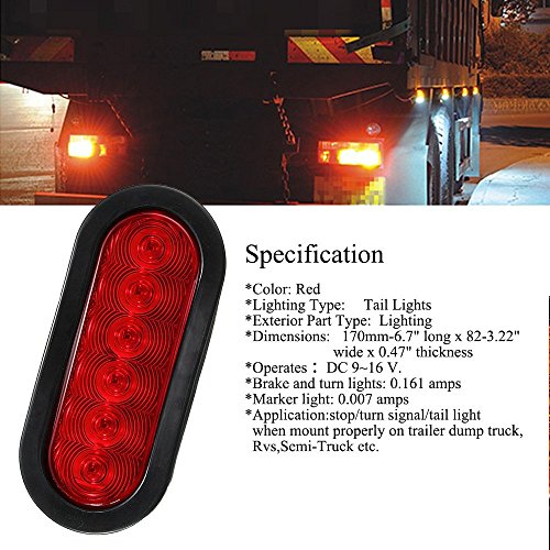 Ambother 2 x 15,2 cm LED rimorchio luci luci ovale, di traino posteriore freno stop girare coda segnale e luce per parcheggio, luci di posizione laterali per auto camion 12 V impermeabile ambra (confezione da 2)