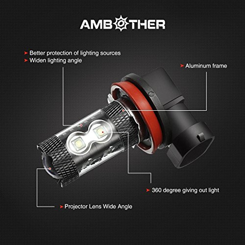AMBOTHER 2 X H11 auto LED fendinebbia lampada Xenon 50 W DRL 6000 K Bianco 12 V