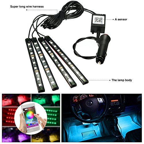 AMBOTHER 4 X 9LED auto rgb illuminazione interna interno luce atmosfera Strip lampade Multicolor APP Controller Bluetooth con musica telecomando e caricabatterie