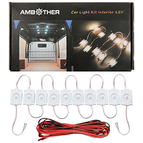 AMBOTHER set 10 LED per illuminazione interni autovettura, lampada pannello centrale, luci laterali e luci da lettura, tecnologia a LED, colore bianco, alimentazione DC12 V