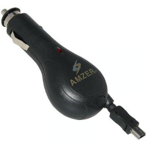 Amzer Caricatore per auto (presa Mini-USB, con riavvolgimento cavo) [Importato da Regno Unito]