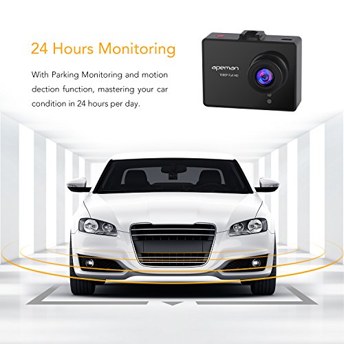 APEMAN Dash Cam Auto Telecamera Auto 1080P Full HD Obiettivo Notte Visione di 170 gradi Rilevamento del Movimento G-Sensor（Nero）