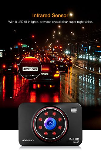 APEMAN Telecamera per Auto Dash Cam 1080P Full HD Auto Video Recorder Obiettivo Grandangolare di 170 Gradi con Lente con Rilevatore 3 Pollici HD Display di Movimento, G-Sensor