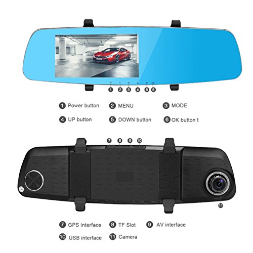 Apleye Dash Cam, 5.0 "schermo IPS 170 ° ampio angolo Full HD 1296P ha aggiornato il doppio videocamera per auto videocamera per veicoli Specchietto anteriore e posteriore Dashcam DVR con modalità di parcheggio G Sesor Superior Night Vision