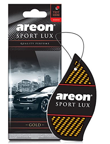 Areon Deodorante Profumo Auto Sport Lusso Oro Originali Da Appendere Nero Pendente Specchietto Retrovisore Cartoni 2D Casa Set ( Gold Pack x 10 )