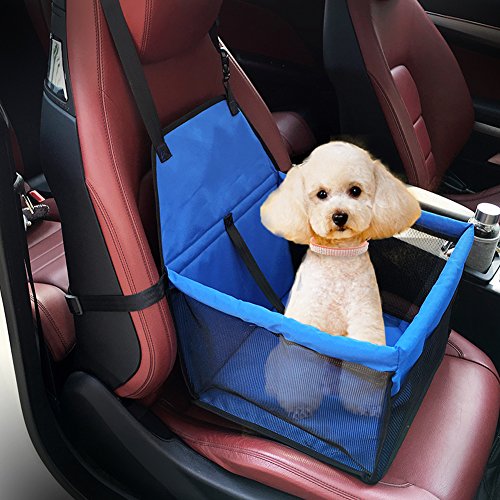 Attace borsa da viaggio portatile per cucciolo di cane o gatto, seggiolino per auto, gabbietta con clip di sicurezza per guinzaglio, facile da piegare, colore blu