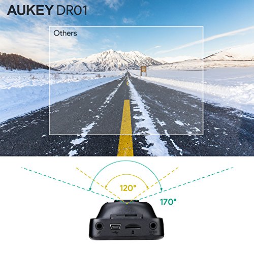 AUKEY Dash Cam Full HD 1080P Telecamera per Auto con Obiettivo Grandangolare di 170°, Super Condensatore, WDR Visione Notturna Dashcam con Registrazione in Loop, G-Sensor e Caricatore USB da Auto a 2-Porta