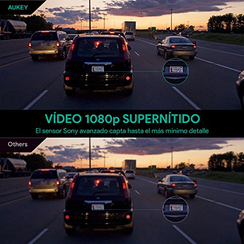 AUKEY Dash Cam Telecamera per Auto 1080p, Obiettivo Grandangolare di 170 Gradi, Visione Notturna, Rilevatore di Movimento, Registrazione in Loop, G-Sensor e 1,5" Schermo LCD