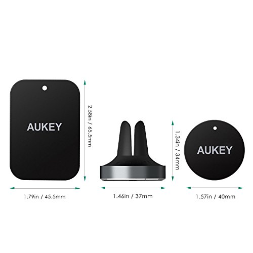 AUKEY Supporto Auto Magnetico a griglia di aerazione in alluminio supporto telefono auto universale per iPhone 7/6/5/5S, Samsung Note 8, Nexus, HTC, LG e altri smartphone – nero