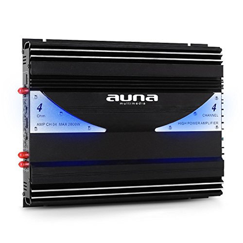 auna AMP-CH04 amplificatore per auto (2800 Watt/380 Watt RMS, 4 canali, illuminazione a LED, ingressi di alto e basso livello, telaio a bassa risonanza) - nero
