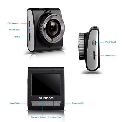 Ausdom AD109 Telecamera Registrazione Loop 1296p 1080p Full HD, Micro SD card da 16 GB, GPS, G-Sensor per rilevamento incidenti, registrazione sorveglianza parcheggio, Videocamera per Auto (AD109)