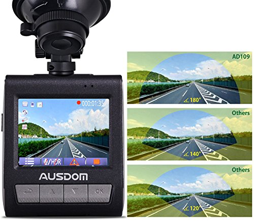 Ausdom AD109 Telecamera Registrazione Loop 1296p 1080p Full HD, Micro SD card da 16 GB, GPS, G-Sensor per rilevamento incidenti, registrazione sorveglianza parcheggio, Videocamera per Auto (AD109)