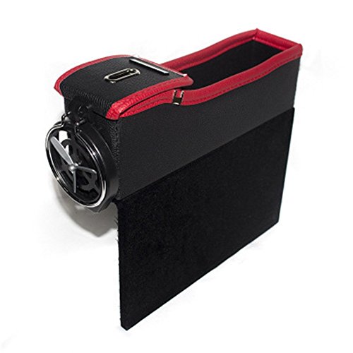 Auto console tasca laterale, auto multi-funzione auto Storage box in sella filler Gap Catcher con portamonete organizer e portabicchiere, nero e rosso, (Right Seat)