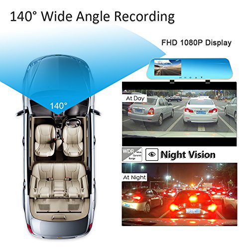Auto cruscotto, Funanasun Full HD 1080p 170 gradi di angolo in auto fotocamera on-dash Cam, 5,9 cm veicolo DVR guida registratore video con sensore di movimento, comando guardia, loop recording WDR, Night vision-dual Lens