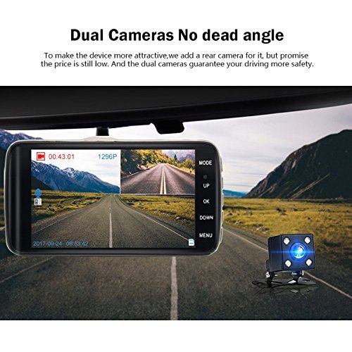 Auto Dash Cam visione notturna, schermo 10,2 cm HD Dual Cam video registratore | FHD 1080p 170 ° grandangolare auto fotocamera anteriore e posteriore con G-Sensor, registrazione vocale, modalità di comando, ciclo di registrazione (nero)