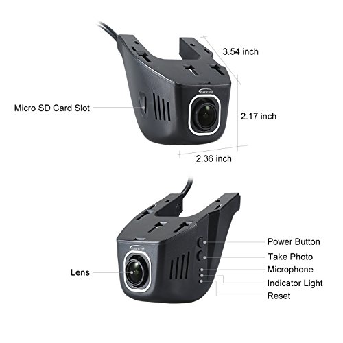 Auto DVR fotocamera digitale – WiFi registratore di guida in CPU Core Novatek 9665 x e FHD1080P (1920 x 1080) 30 FPS/720p (1280 x 720) Sony IMX323 F1.8 aperture 170 gradi grandangolare regolabile Crash sensore incorporato, supporta iOS e Android App