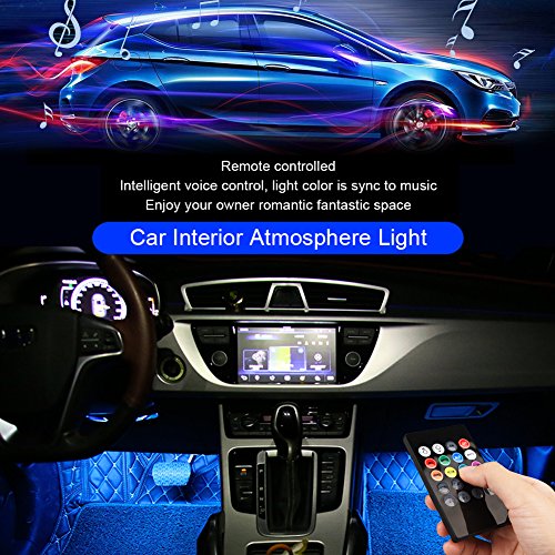 Auto luci interne, USB 4 x 12 LED auto neon atmosfera lampada da Goldfox, Music sound-activated LED illuminazione kit auto per decorazione, vano piedi luci auto striscia di luci LED con caricatore auto doppio USB