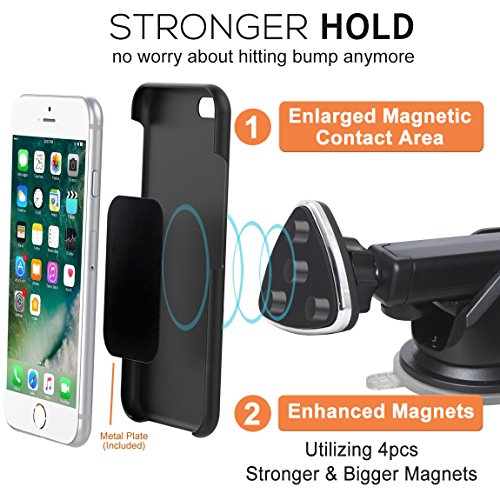 Auto Phone Mount, supporto cellulare cruscotto e parabrezza universale per auto, lungo braccio di estensione a ventosa, nero
