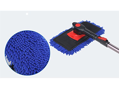 Auto pulizia Lavare spazzola per la polvere in microfibra lungo manico telescopico per auto SUV camper Van finestra, senza graffi, senza pelucchi, allungabile (blu)
