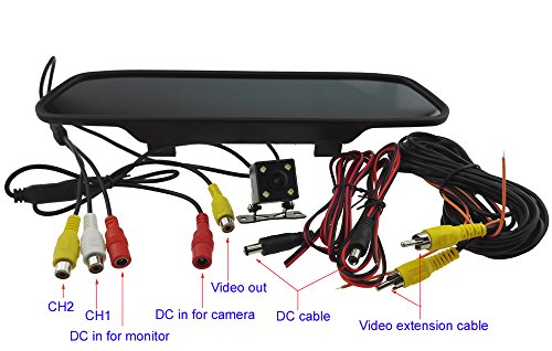 Auto Rover® Retrovisore con 10,92 cm (4,3") Sistema di Retromarcia per Parcheggio Auto Specchio Retrovisore Monitor TFT LCD con Telecomando a Infrarossi e Retromarcia Backup Camera HD Rear View