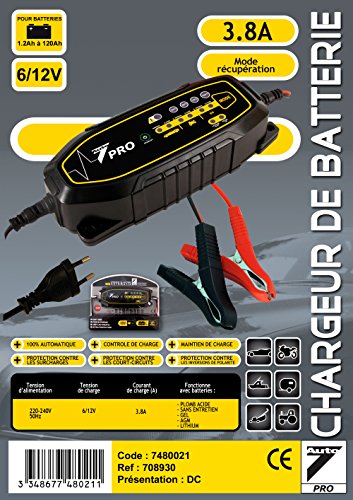 Auto7 caricatore di batteria 708.930 100% automatico 3.8A 6/12V per batterie da 1,2 Ah a 120 Ah
