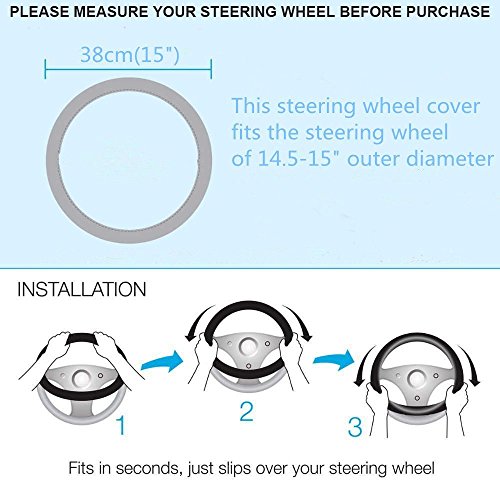 Automotive Steering Wheel cover di dimensioni standard 14.5 ~ 38,1 cm Universal Fit auto camion SUV in pelle antiscivolo guanto Wheel Protector, traspirante, odor-free, Speed Grip (nero con argento linea)